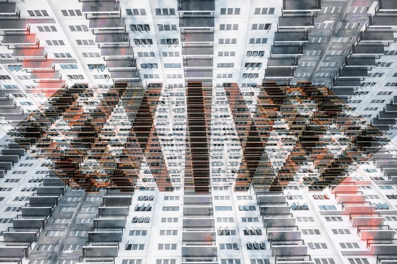 Digital composite image of building in city