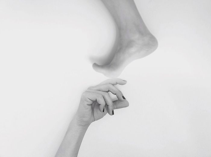 Cropped image of hand holding over white background