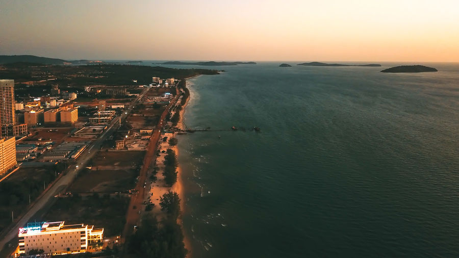 Aerial view of otres beach from high angle in sihanoukville, cambodia