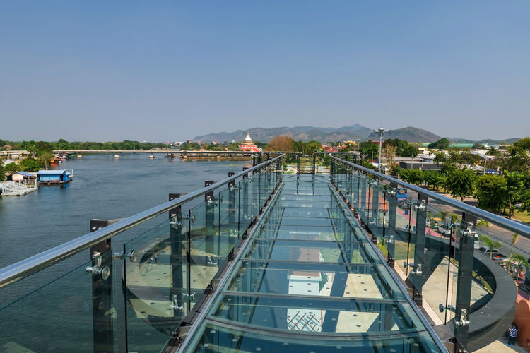 High angle view of bridge over river against clear sky