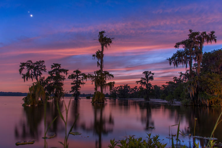 Idyllic shot of lake martin with reflections at twilight