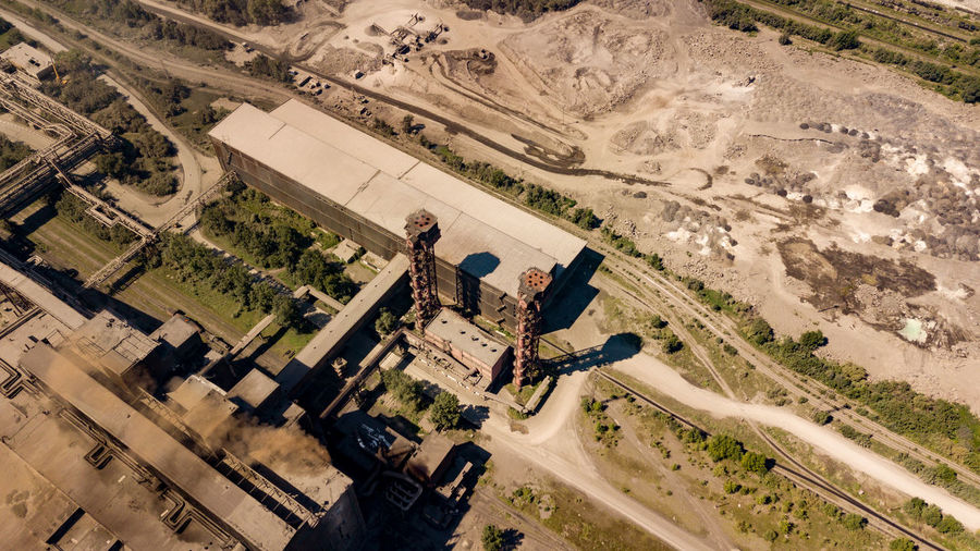 Aerial view of a metallurgical plant and an industrial zone. view from above.