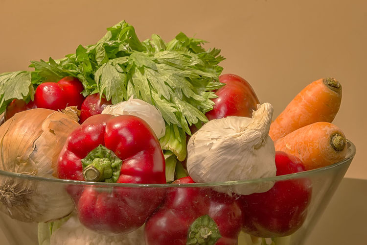Close-up of fruits and vegetables in bowl
