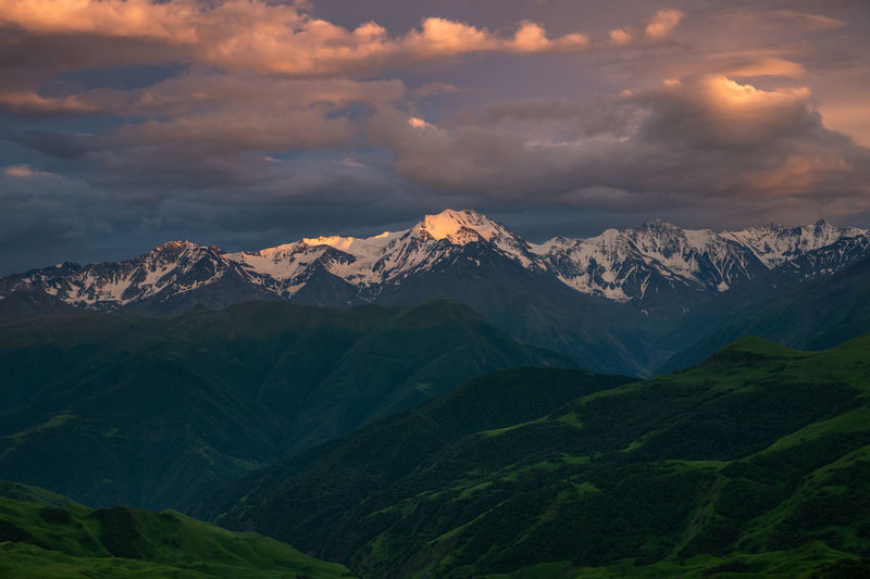 Beautiful sunset in the mountains of chechnya