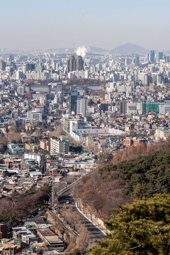 High angle view of townscape against sky
