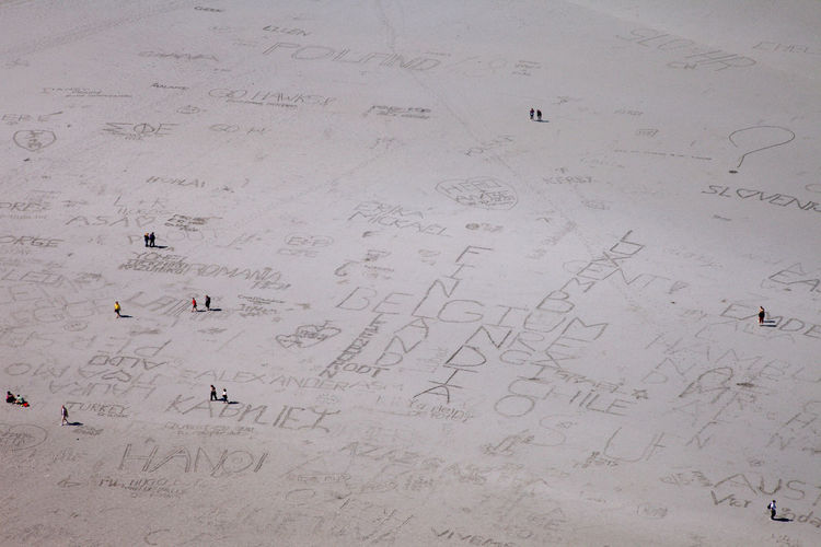 Aerial view of writing on beach