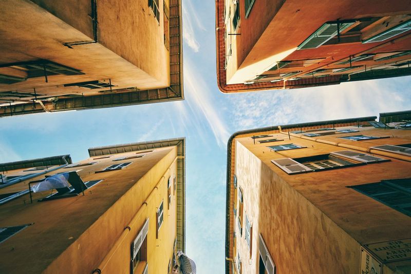 Low angle view of buildings against sky