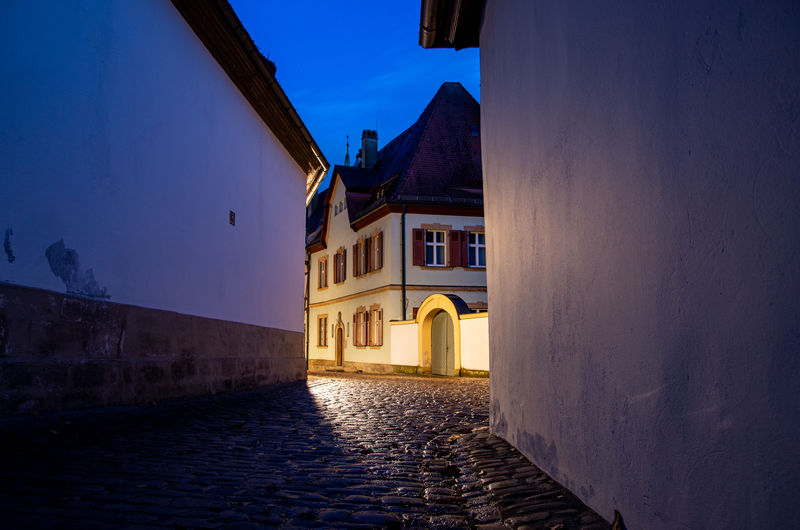 Narrow historical alley in the old town of bamberg at night,world heritage site city bamberg,germany