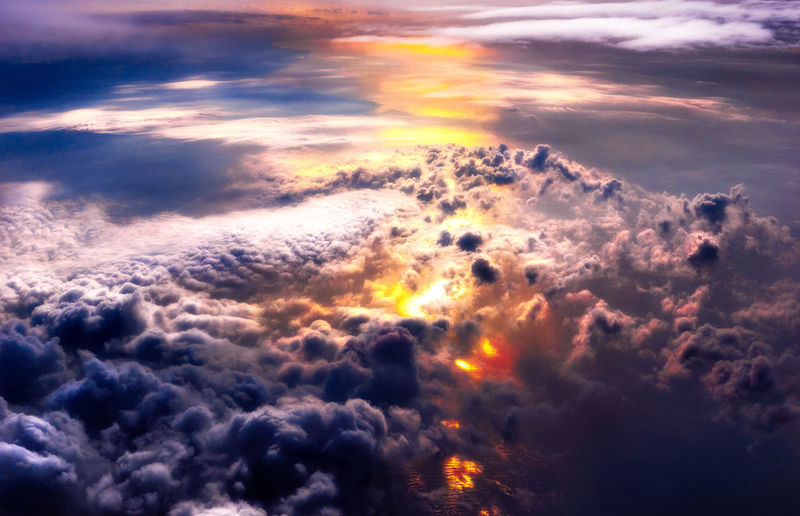 High angle view of clouds in sky during sunset