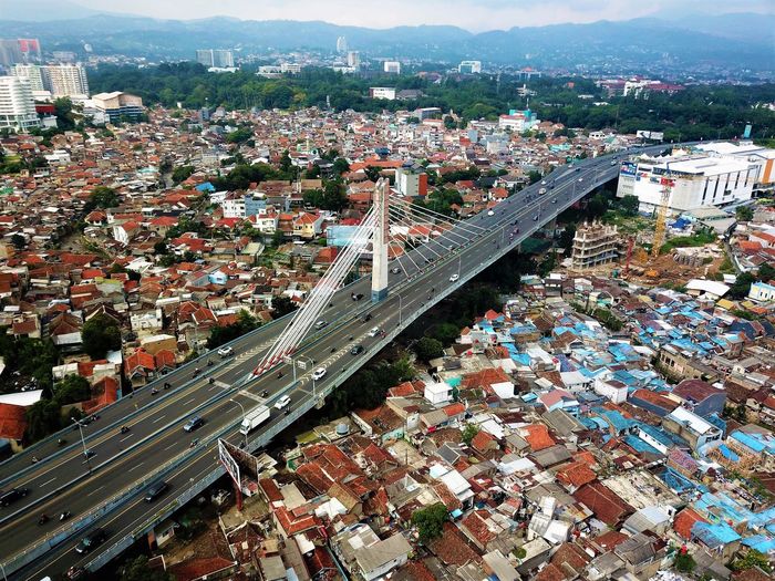 Beautiful aerial view, flyove pasupati in bandung, west java, indonesia.