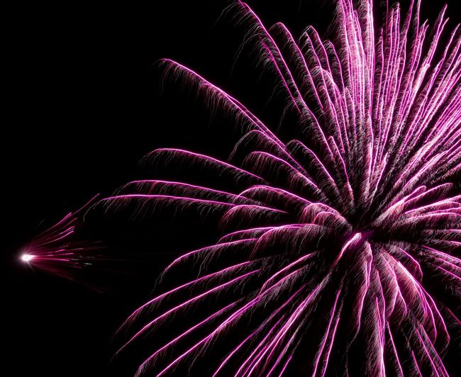 Low angle view of pink firework display at night