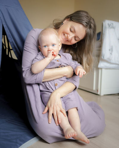 Mother and baby at home