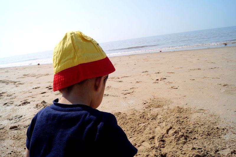 Rear view of boy at beach