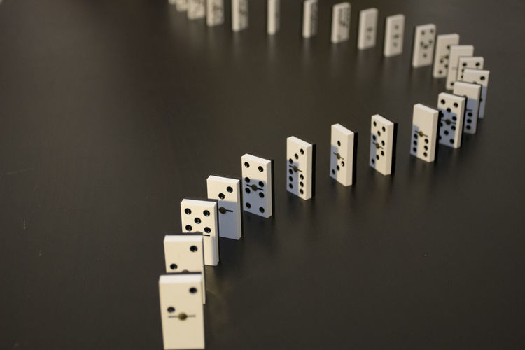 High angle view of dominoes on table