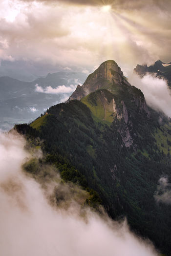 Scenic view of mountains against cloudy sky