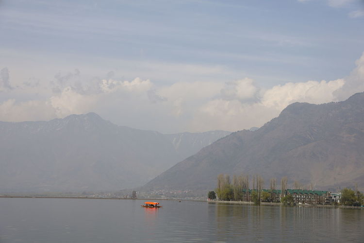 Scenic view of lake against sky, dal lake srinagar kashmir 