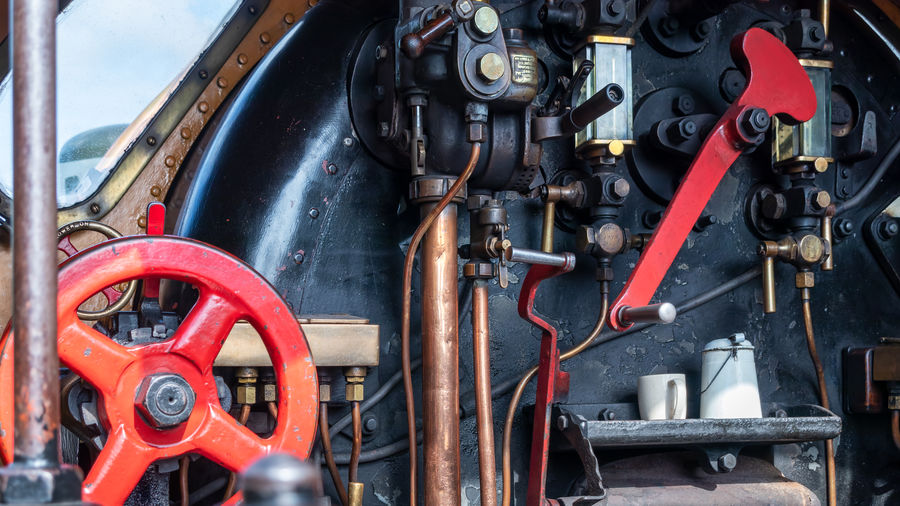 Close-up cab of steam locomotive in east grinstead west sussex on august 30, 2019