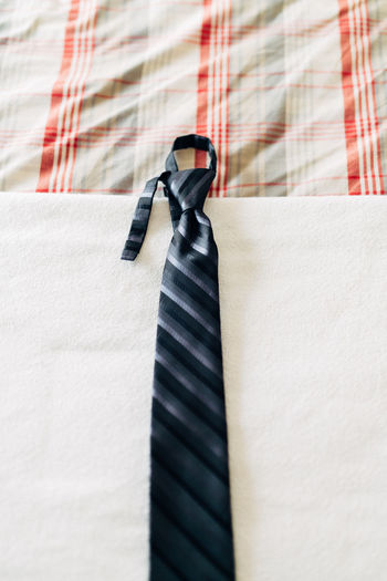 High angle view of necktie on table