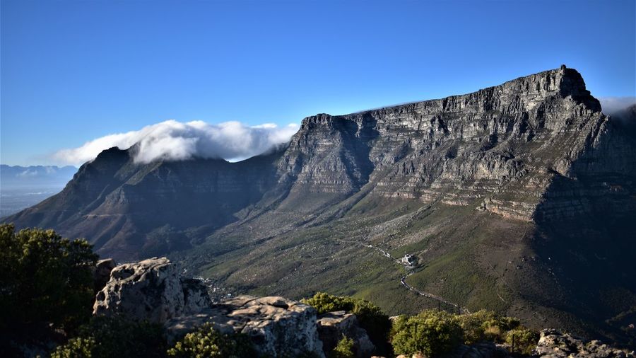 Scenic view of table mountain against sky in a wonderful sunrise