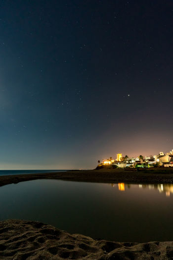 Scenic view of sea against sky at night