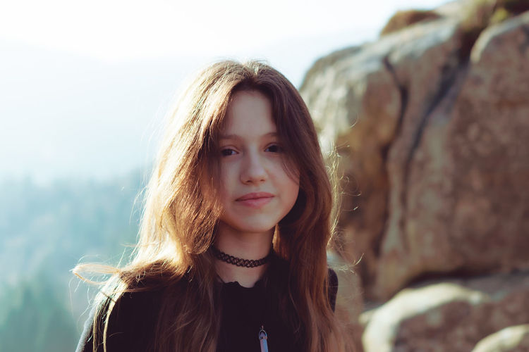 Portrait of a teenage girl in the ukrainian carpathians.