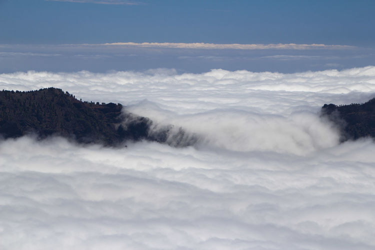 Scenic view of clouds covering mountains against sky