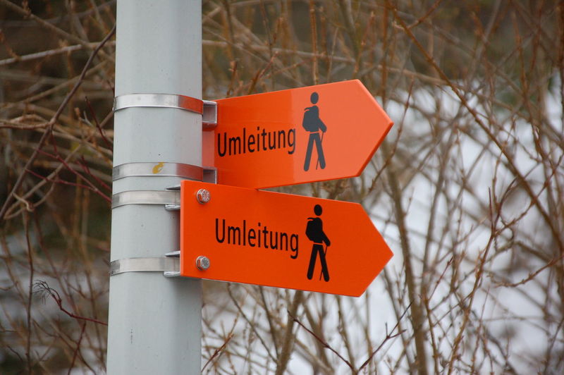Close-up of information sign against trees
