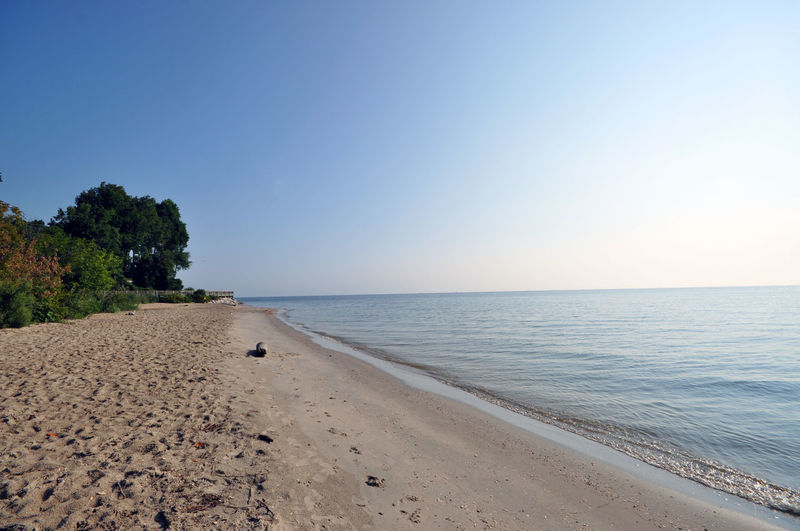 Scenic view of beach against clear sky
