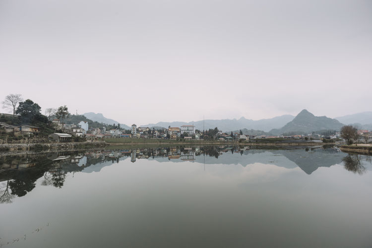Panorama village house on hill by waterfront