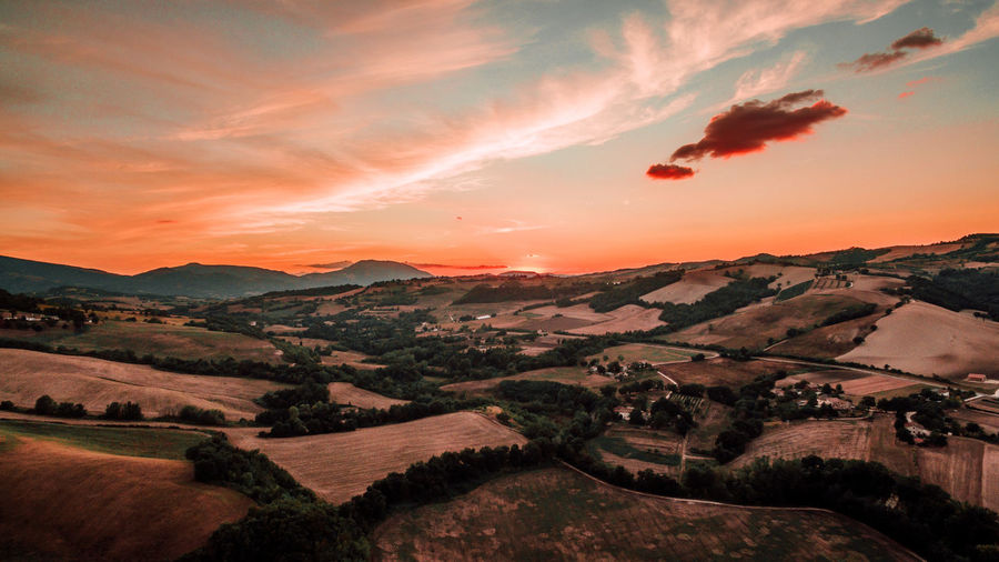 Scenic view of mountains at sunset