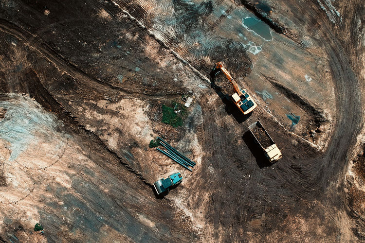 High angle view of vehicles on construction site