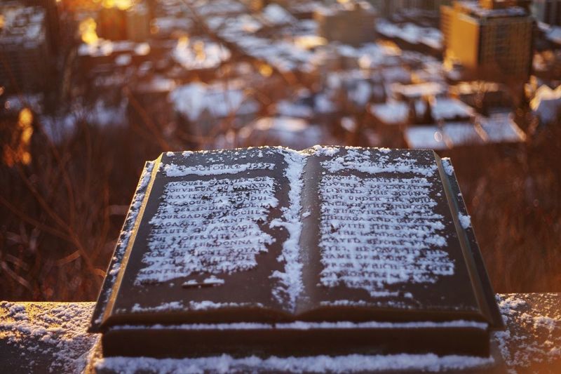 Snow covered holy book