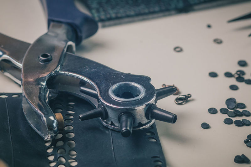 High angle view of work tool on table