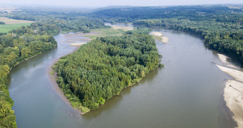 Aerial view of the island on the drava river, croatia