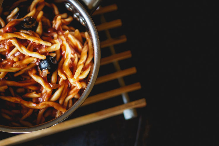 Directly above shot of noodles in container