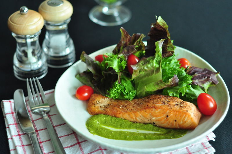 Close-up of meal served on table