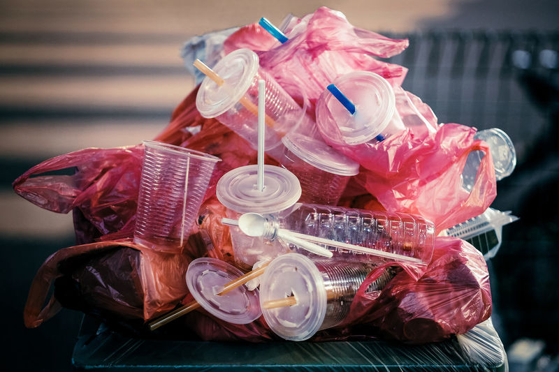 Close-up of plastic garbage pile