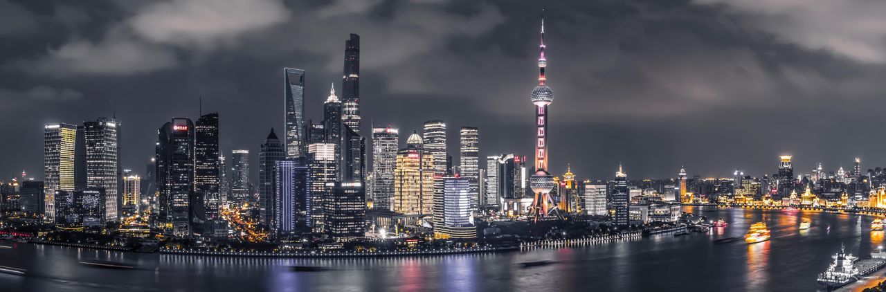 Panoramic view of illuminated shanghai  at night
