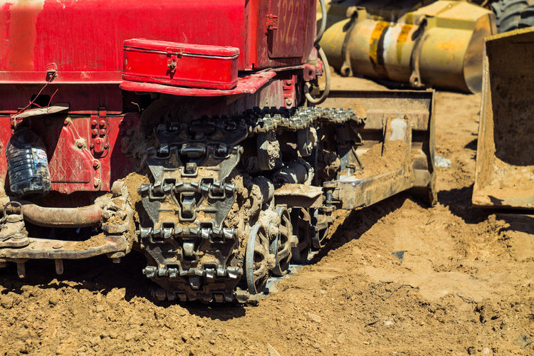 Close-up of construction machinery at site