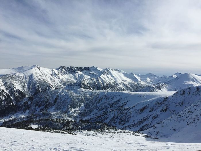 Scenic view of snowcapped mountains against sky