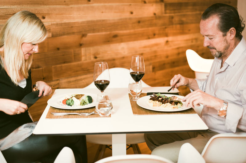 Woman sitting in restaurant