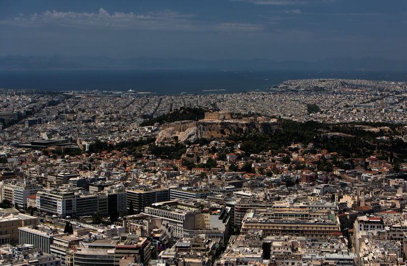 High angle view of cityscape against sky