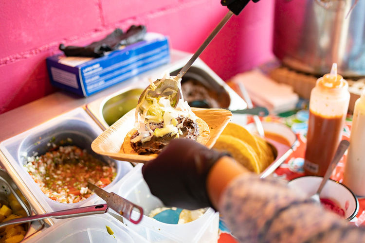 High angle view of food on table