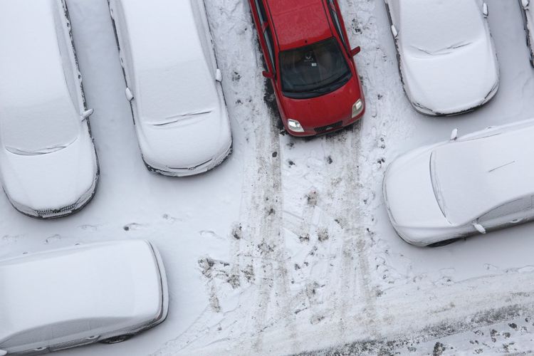 High angle view of car on snow