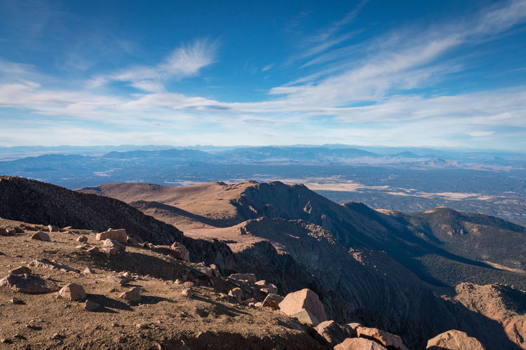 Scenic view to colorado landscape  seen from top of pikes peak against sky