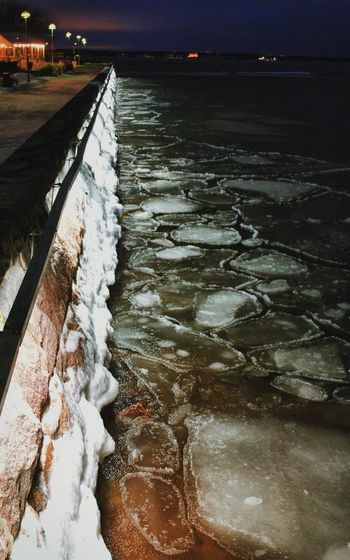 Frozen water in winter