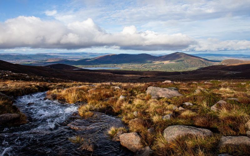 Beautiful clear stream and view from halfway up cairn gorm, scotland