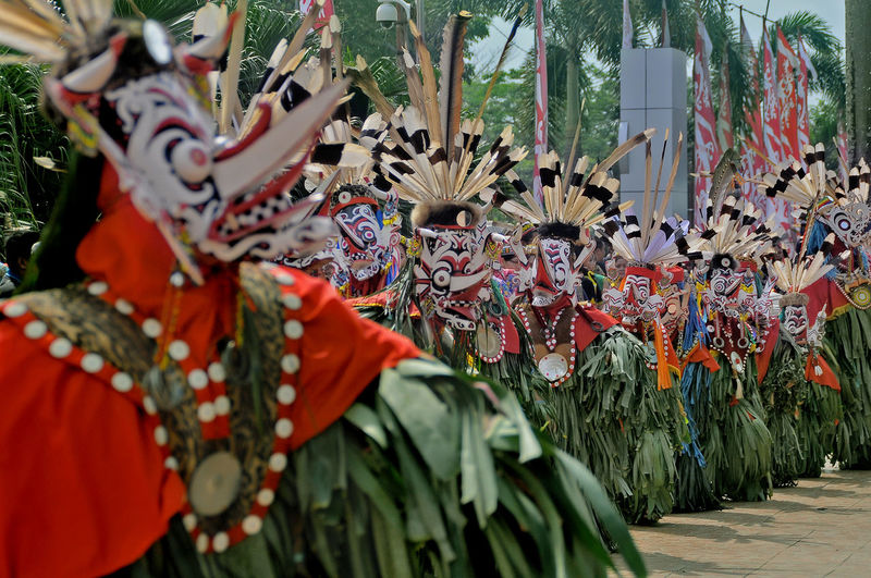 People in costumes during traditional festival