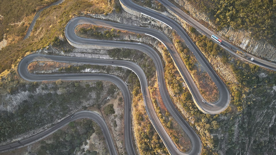 Aerial view of the winding road, serra de leba, angola