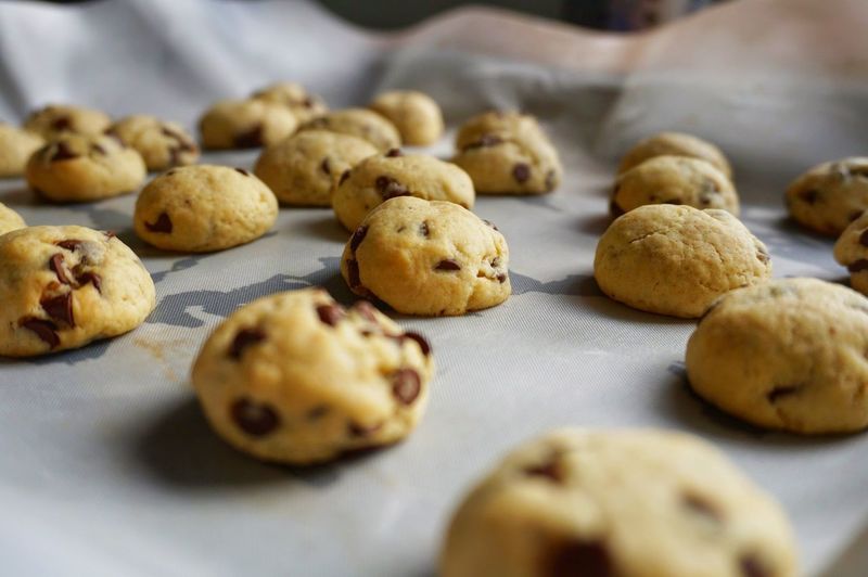 Close-up of chocolate chip cookies in plate